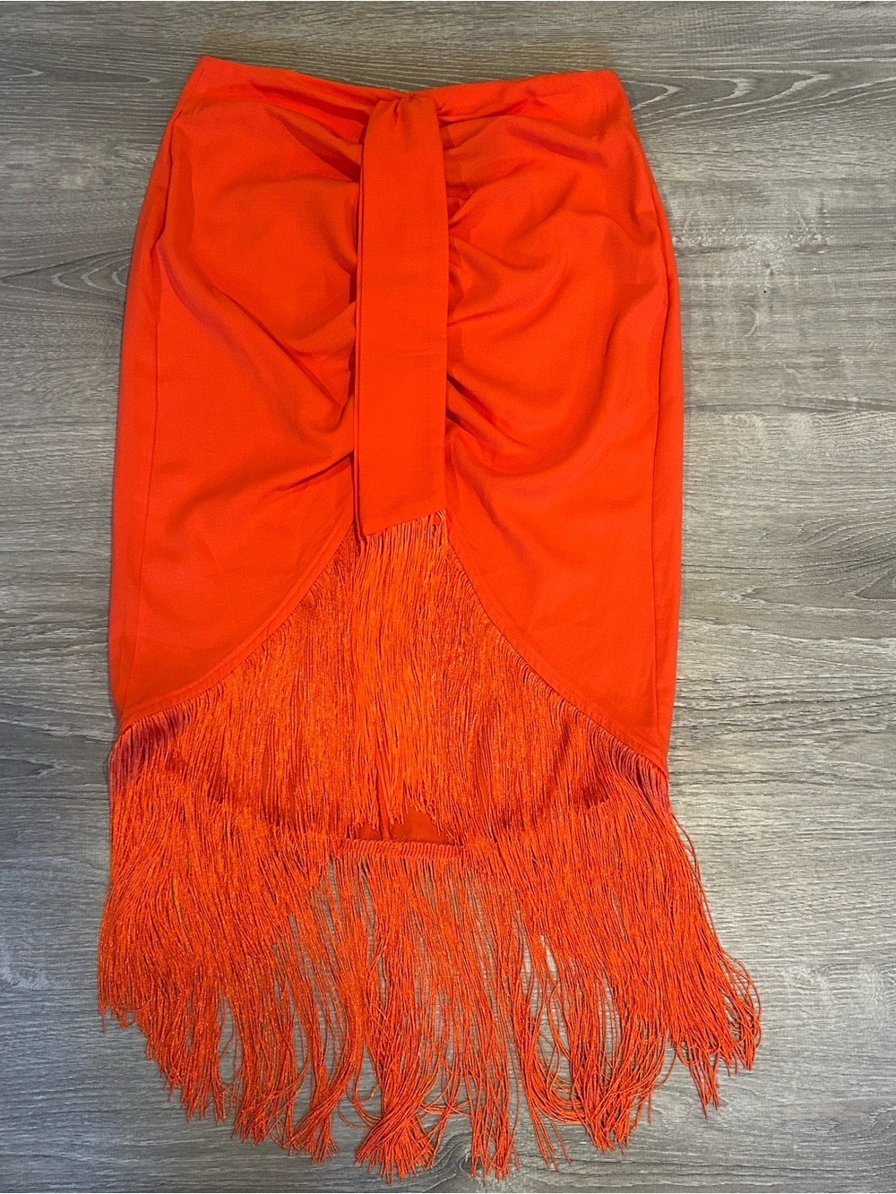 House of Harlow 1960 Orange Ruched Fringe Midi Skirt Sz S Boho Resort Statement - Picture 7 of 14